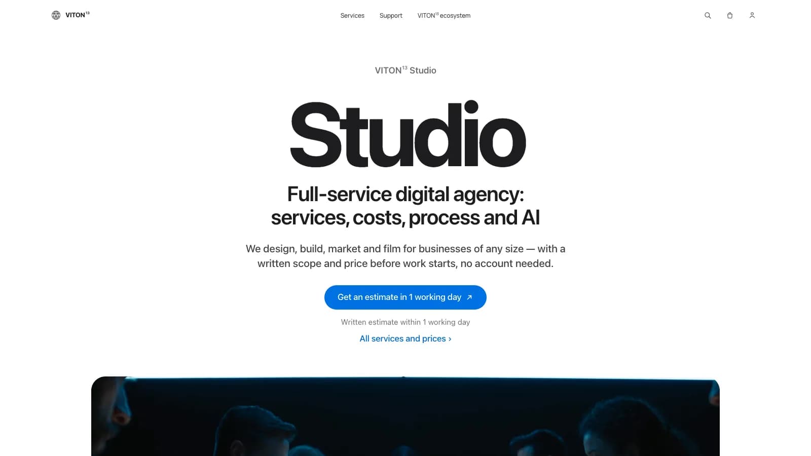 Первый экран сайта VITON13 Studio